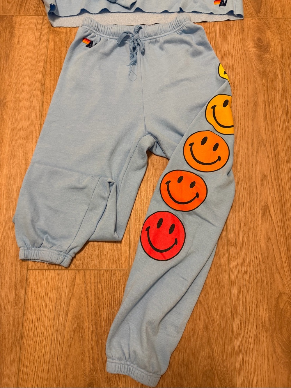 Aviator Nation Pale Blue Smiley Face Hoodie & Joggers Set - Picture 2 of 5